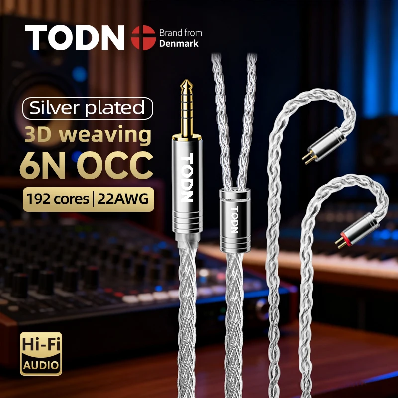 

TODN High End 8 Core 6N OCC Silver Plated Core Earphone Cable MMCX 2Pin 4.4mm 3.5mm Aux Golden Plug for Fudu HOLA Sony