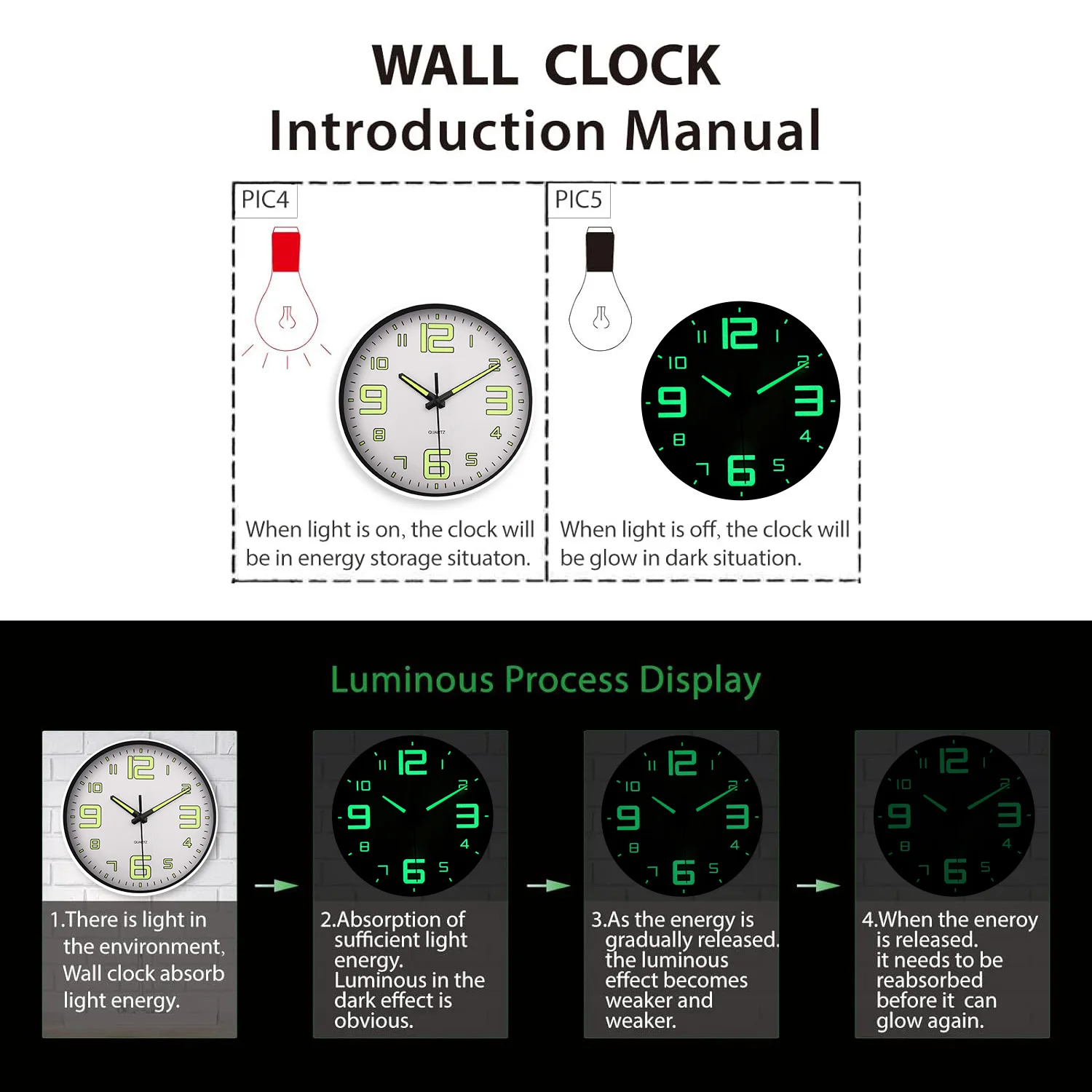 1pc orologio da parete moderno bianco glow-in-the-dark, orologio da parete con design luminoso digitale glow-in-the dark, orologio muto da casa da 8