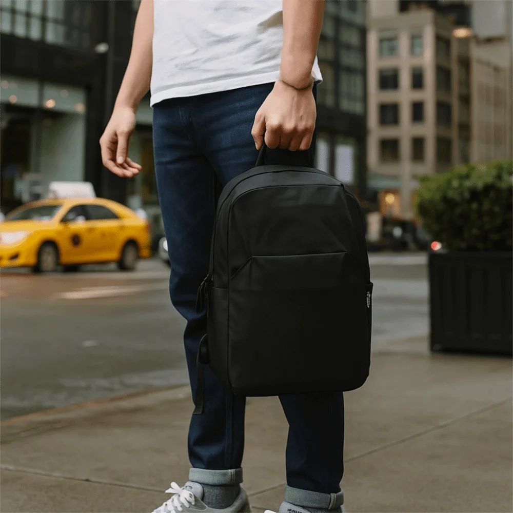 丈夫なミニメンズバックパック 防水 ブラック ショルダーバッグ ナイロン製 ポータブルトラベルバックパック 学校用