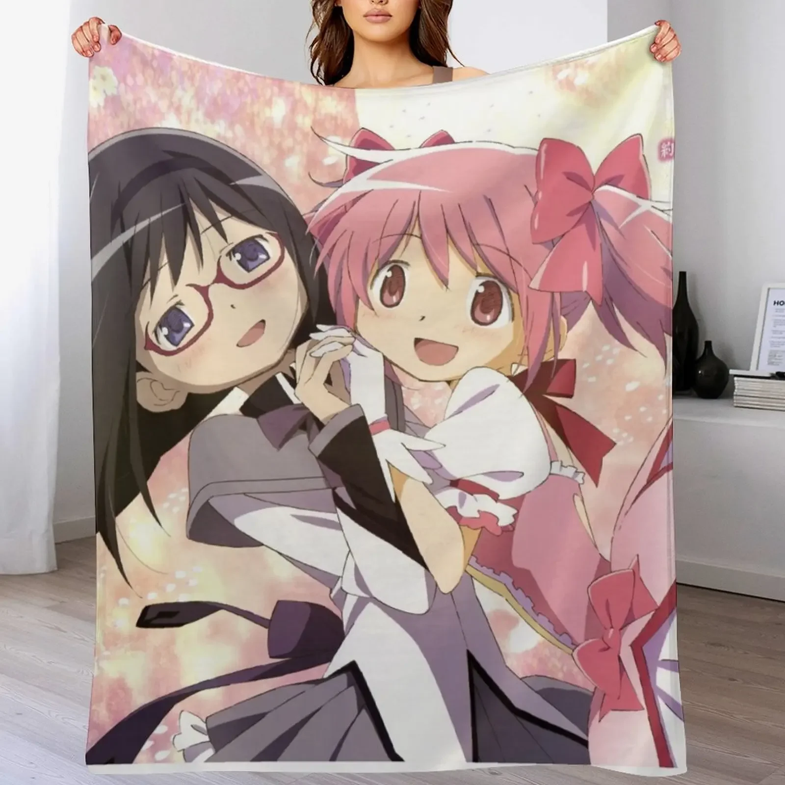 

madoka magica madoka and homura Throw Blanket blankets and throws For Decorative Sofa Blankets