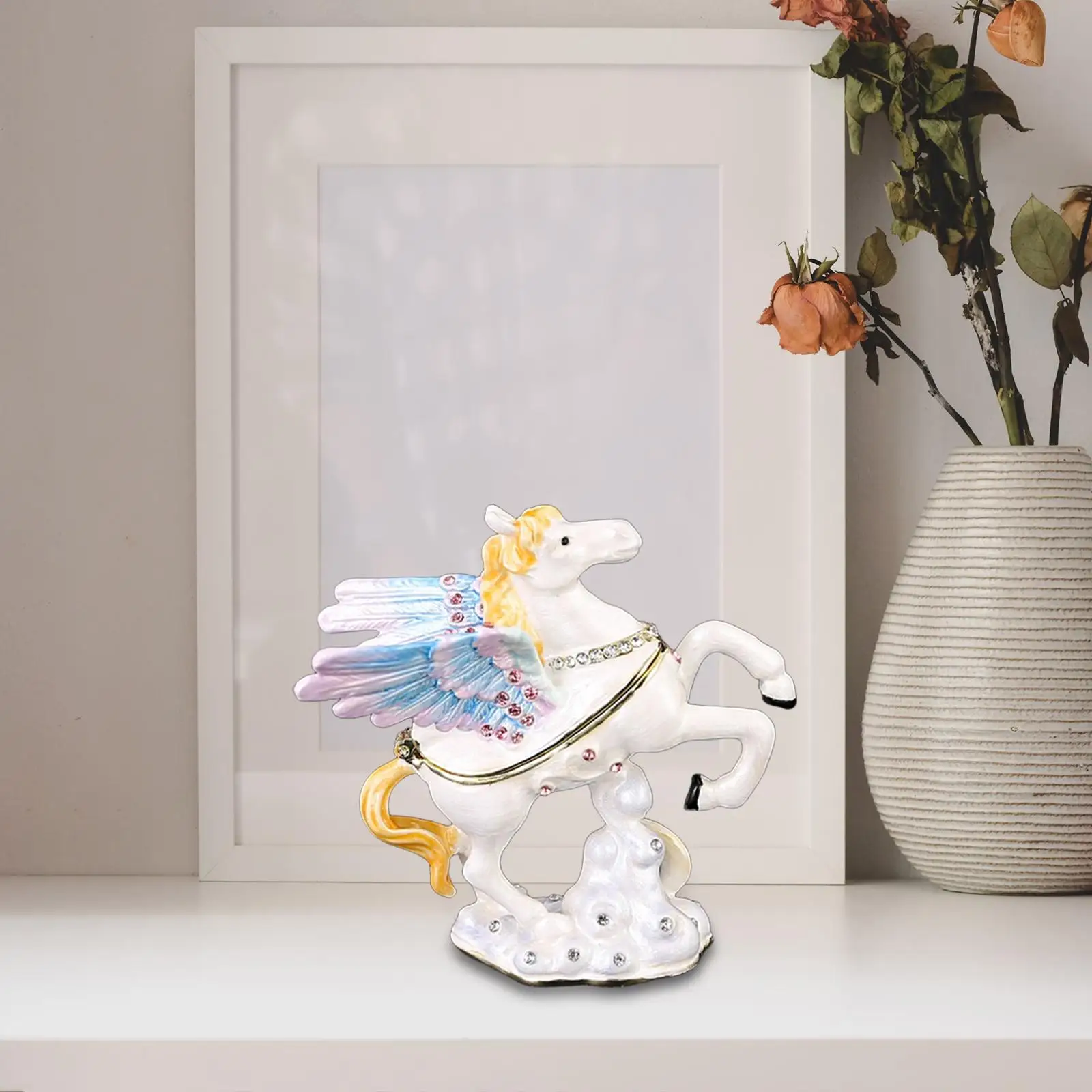 

Jewelry Storage Box Trinket Box Unique Gift Keepsake Decorative Ornament Rings Holder Case with Colorful Wing