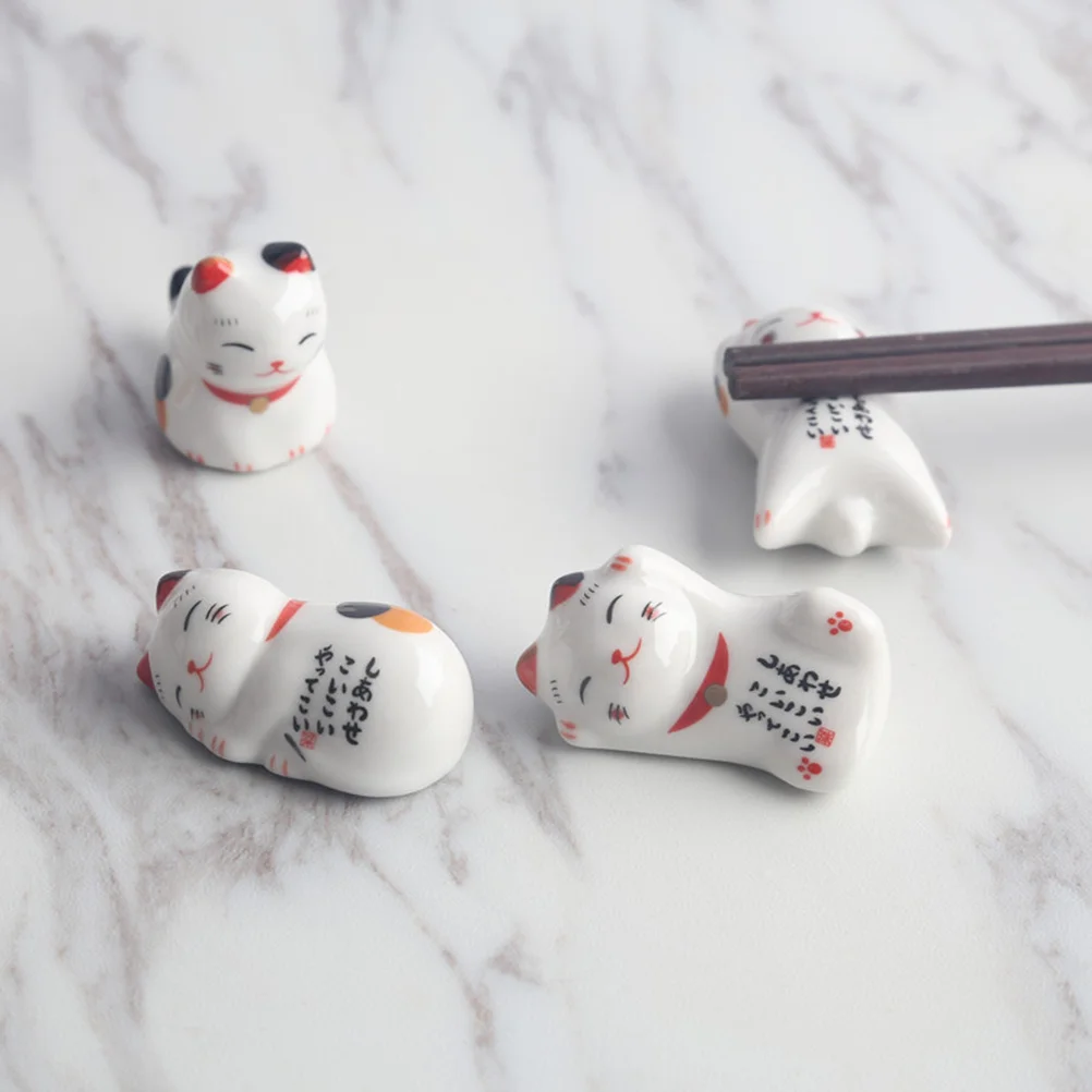 

6Pcs Ceramic Cat Design Chopstick Holder Japanese Style Chopsticks Rest Holder Easy Wash Tableware Organizer