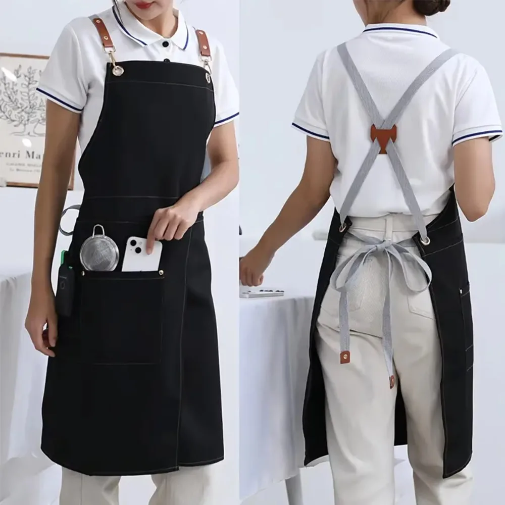 

Durable Waterproof Cafe Apron Wear-resistant Split Skirt Design Florist Apron with Pocket Unisex Kitchen Apron Studio