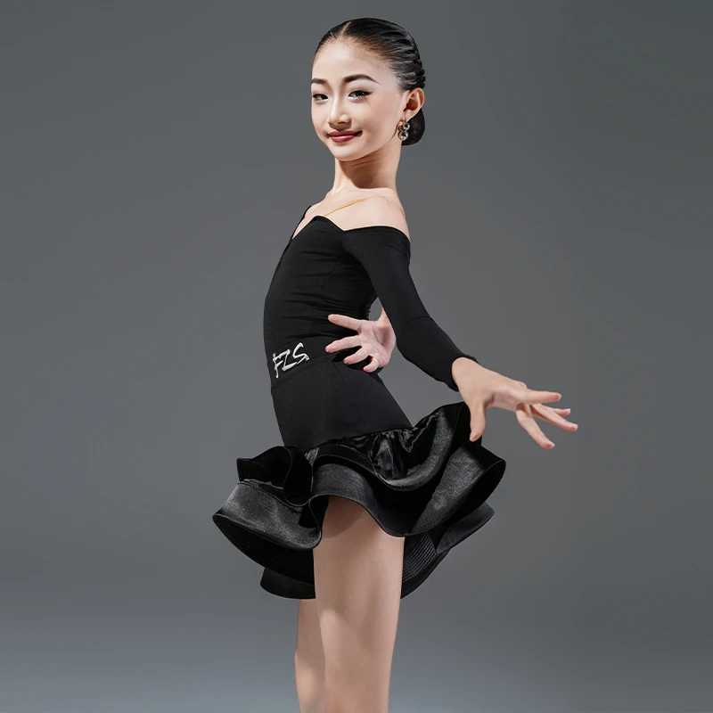 أزياء الفتيات قاعة الرقص المنافسة اللباس الأطفال طويلة الأكمام ملابس الرقص اللاتينية الاطفال ملابس الرقص المهنية #4