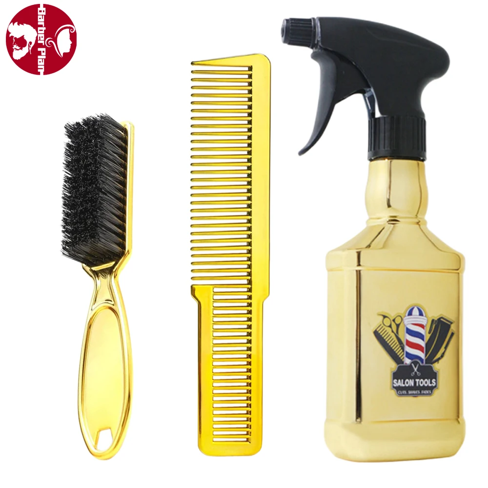 300ML Barber Spray Bottle Refillable Electroplating Water Can Professional Hairdressing Hairbrush Haircut Comb Set