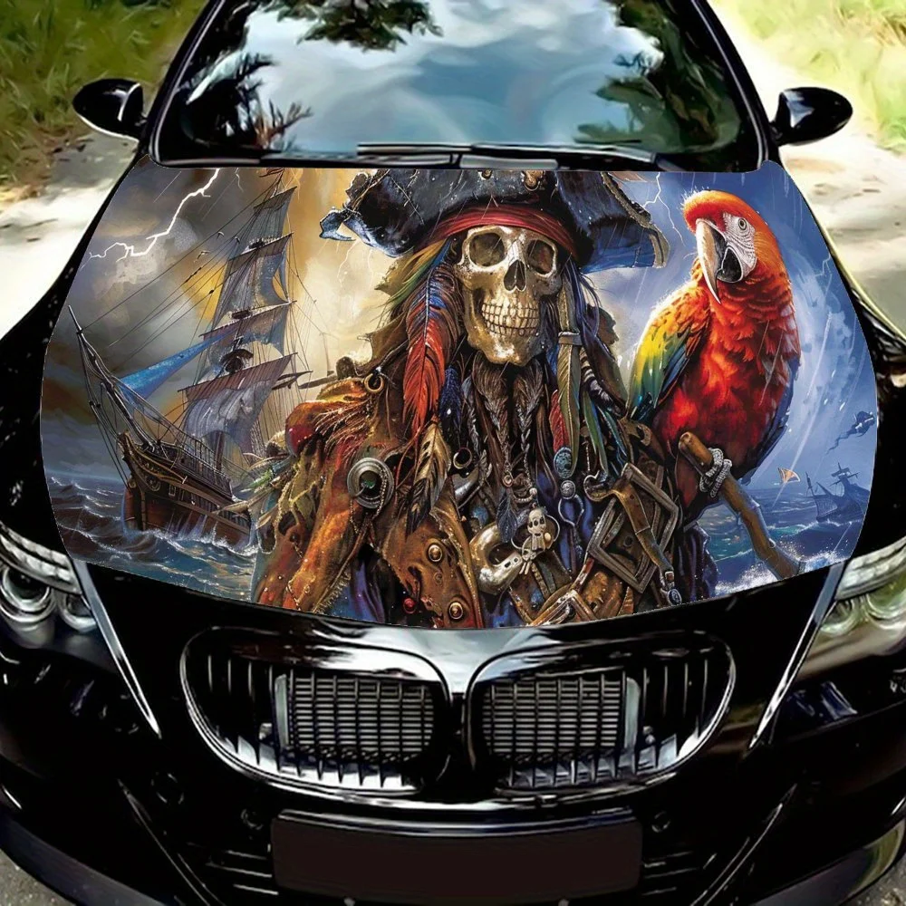 Easy-to-install Pirate legend pattern Car hood film, stickers - car vinyl wraps, bubble-free design, Waterproof, easy self-adhes