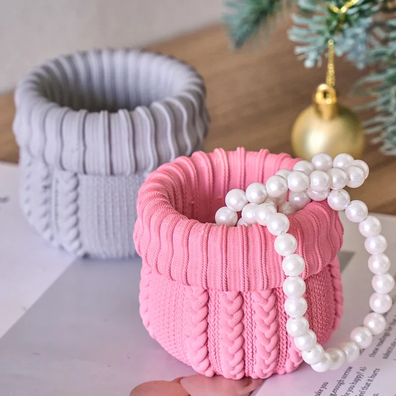 محبوك الغزل شمعة جرة قالب من السيليكون DIY بها بنفسك عيد الميلاد الحلي جورب الزهرية الحرف صنع الجص الراتنج صندوق تخزين قوالب الطين