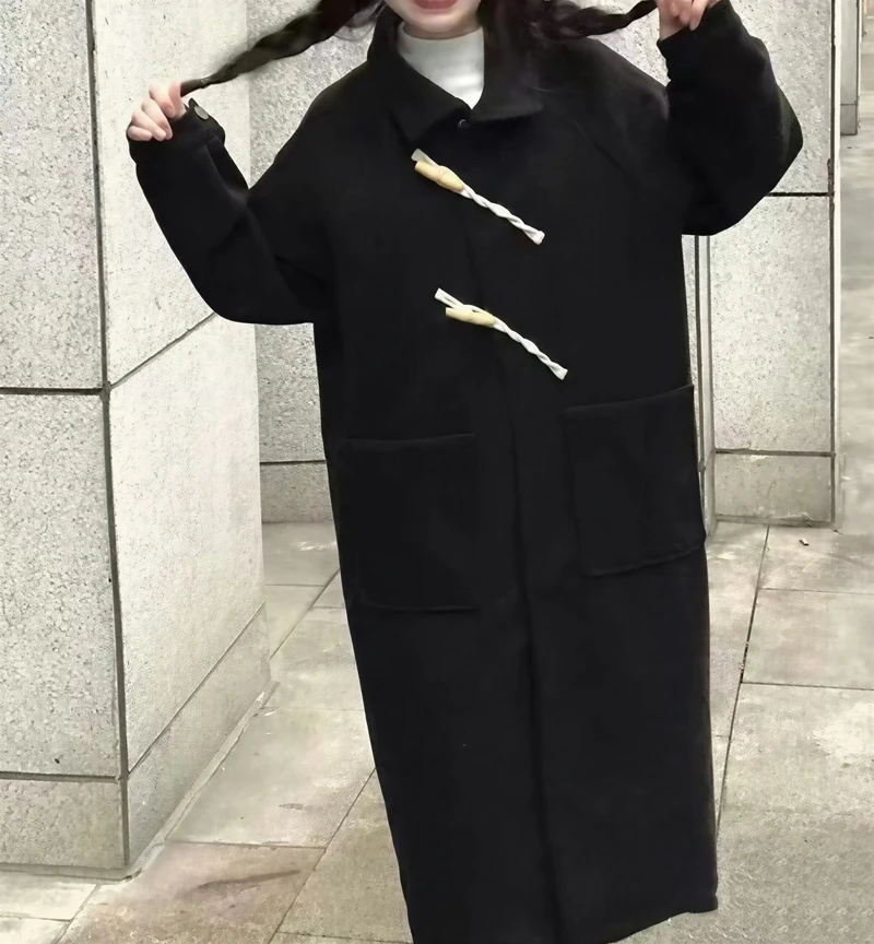 

Wool Blend Coats Womens Woolen Coat Double Collar Winter Corduroy Checked Double-Breasted Drawstring Houndstooth Ribbed Buttoned