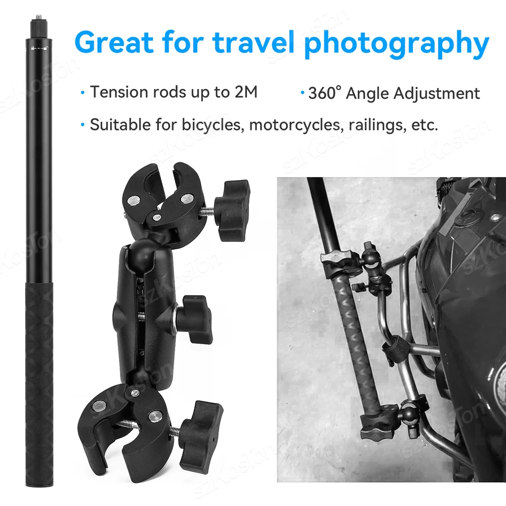 Motorcycle Bike Invisible Selfie Stick Monopod Handlebar Mount Bracket for GoPro Hero 13 12 11 Insta360 One X2 X3 X4 Accessories