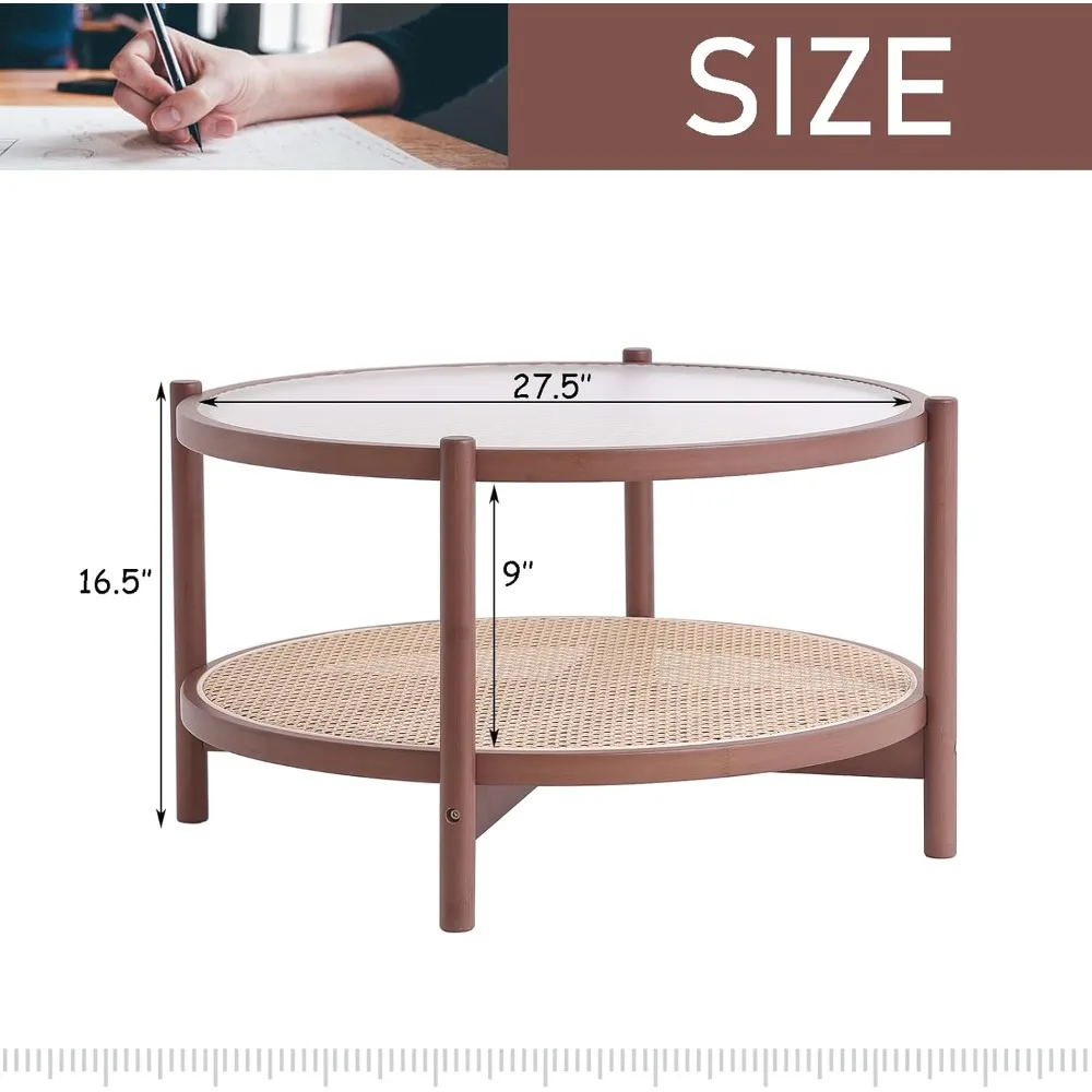 Coffee Table, Large Round End Table, 27.6 Inch Modern Side Table, Glass Sofa End for Balcony