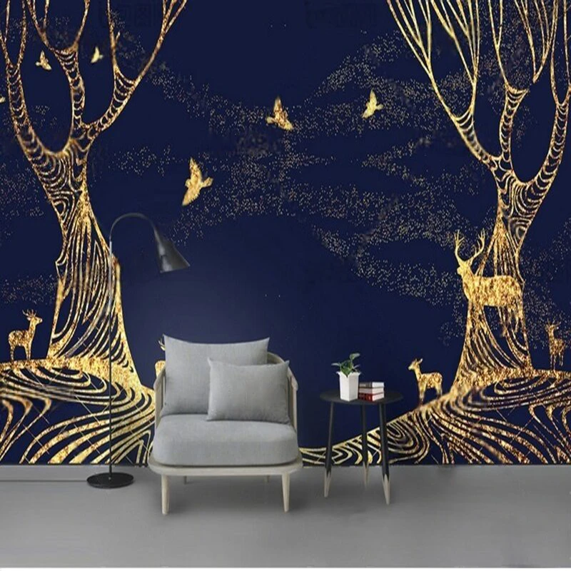 Modern Minimalist Starry Night Deer Tree Beautiful Artistic Creative Romantic TV Oceanarium Wall Sticker Decoration Picture