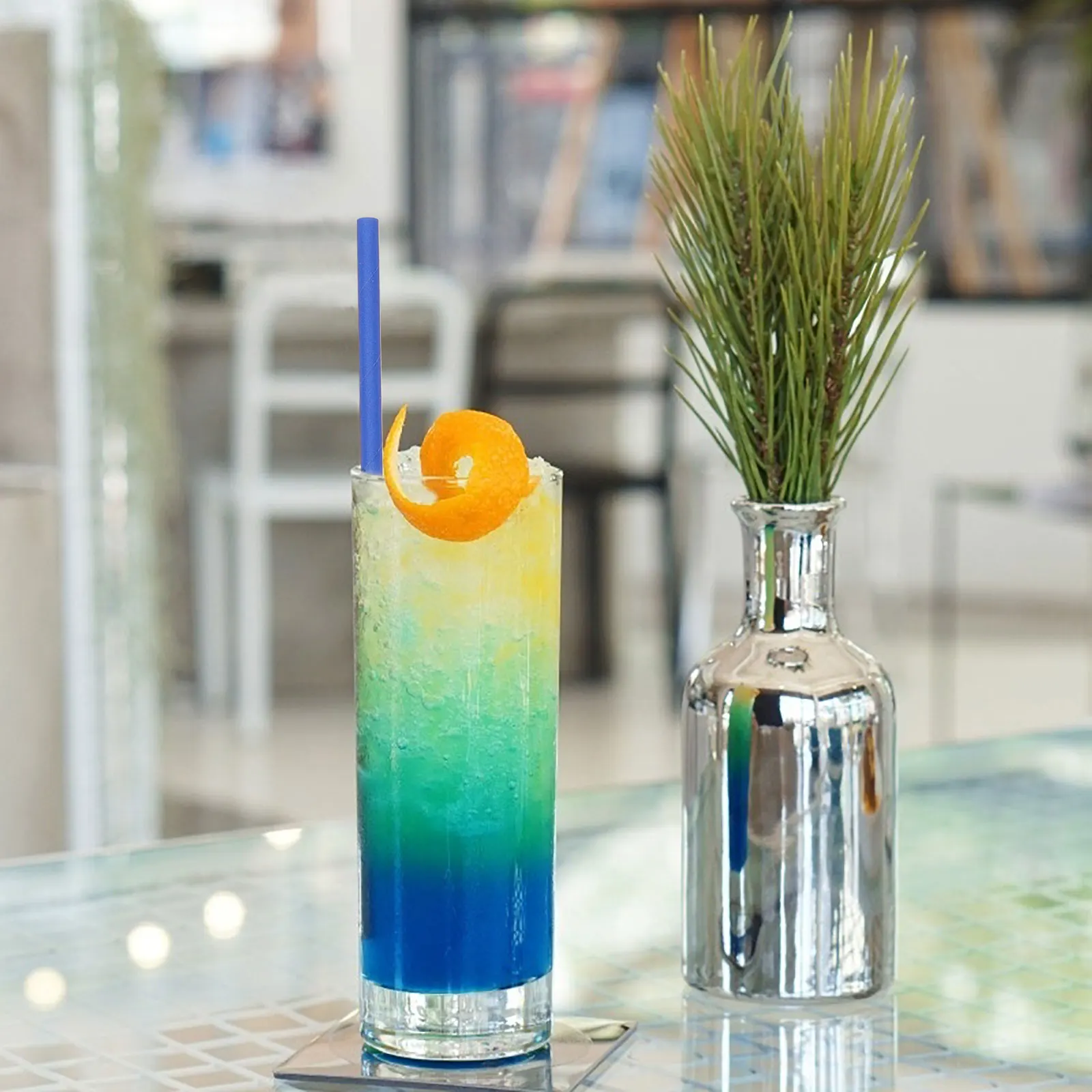 

200pcs Disposable Paper Straws Blue Style Cocktail Juice Drinking Party Supplies Summer Birthday Gatherings One Time Use