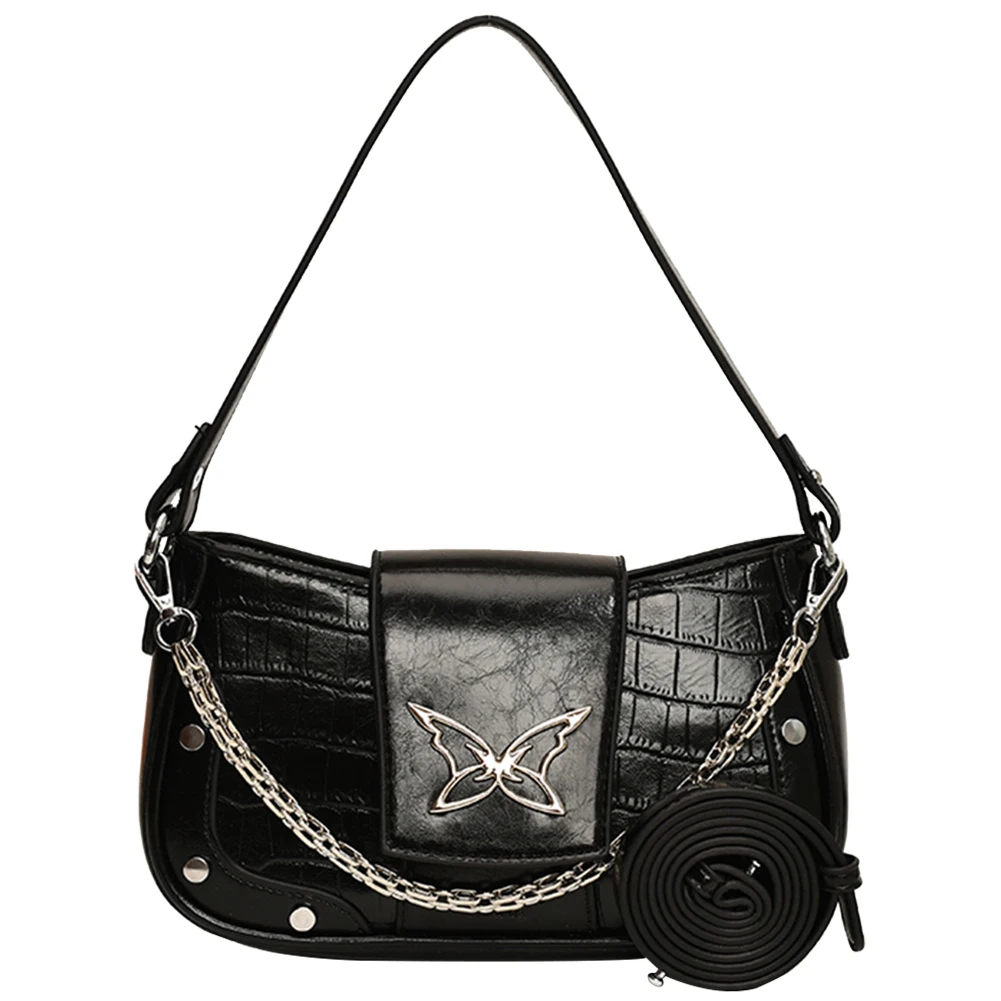 

Bag Butterfly Pattern Y2k Underarm Bag Women PU Leather Shoulder with Chain Adjustable Strap Satchel Purse for Work Travel