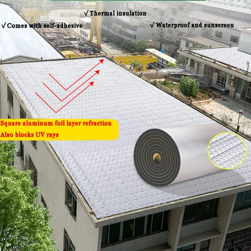 سقف الألومنيوم احباط العزل لفة ذاتية اللصق طبقة حرارية مغلقة خلية رغوة الحرارة الصوت برهان مقاومة درجات الحرارة العالية