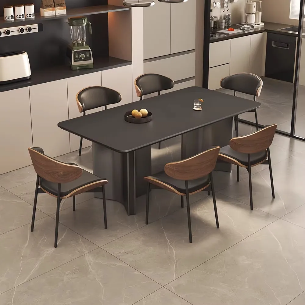 Italian minimalist small apartment rectangular living room modern simple rock slab dining table light luxury