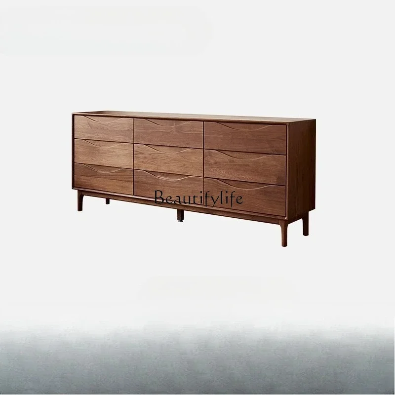 

ls 04Solid wood nine chest cabinet Nordic modern North American black walnut bedroom locker