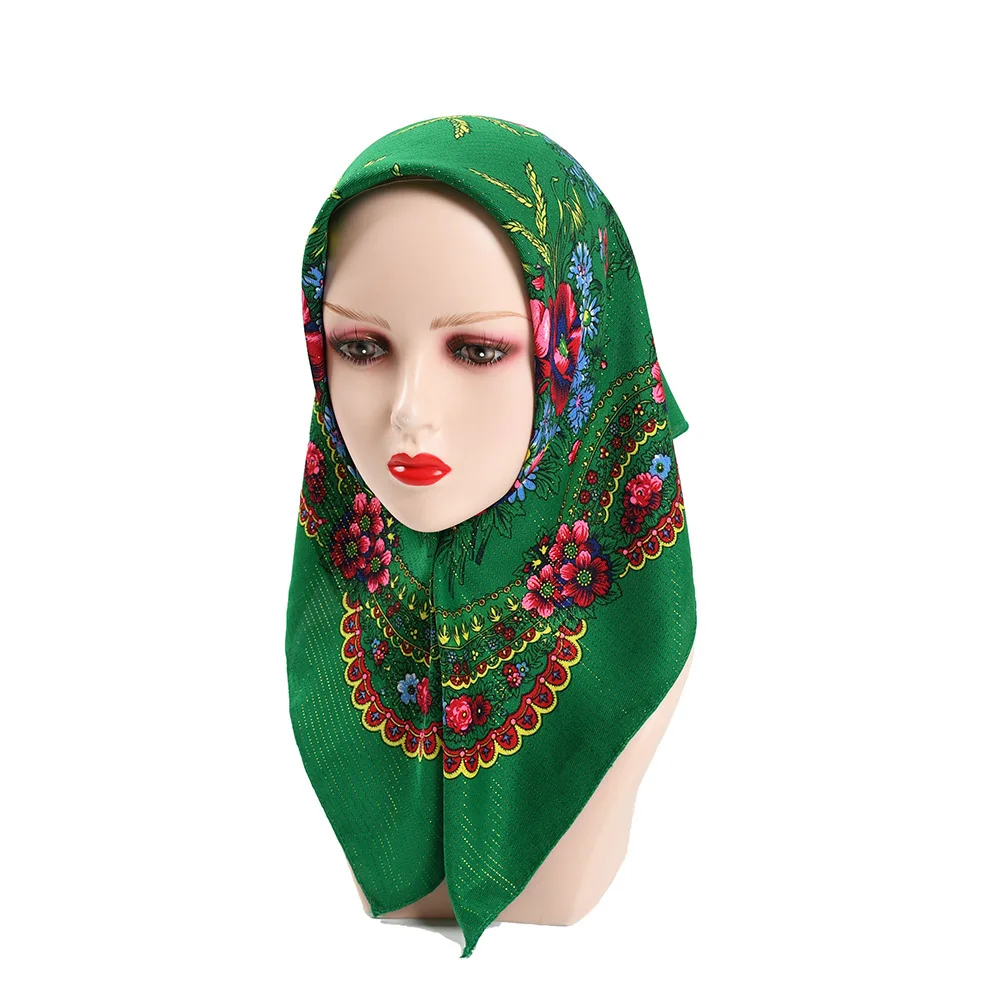 

2023 New Russian Scarf Women's Luxury Printed Floral Shawls Ethnic Ukraine Style Head Wraps Square Handkerchief Babushka Scarves