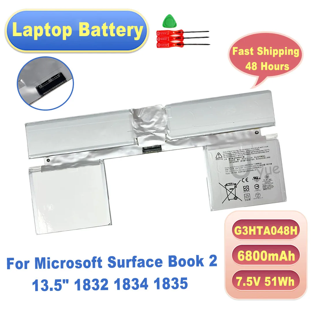 G3HTA044H/048H/049H/045H 7.5V 51Wh 6800mAh Screen Keyboard Battery for Microsoft Surface Book 2 13.5