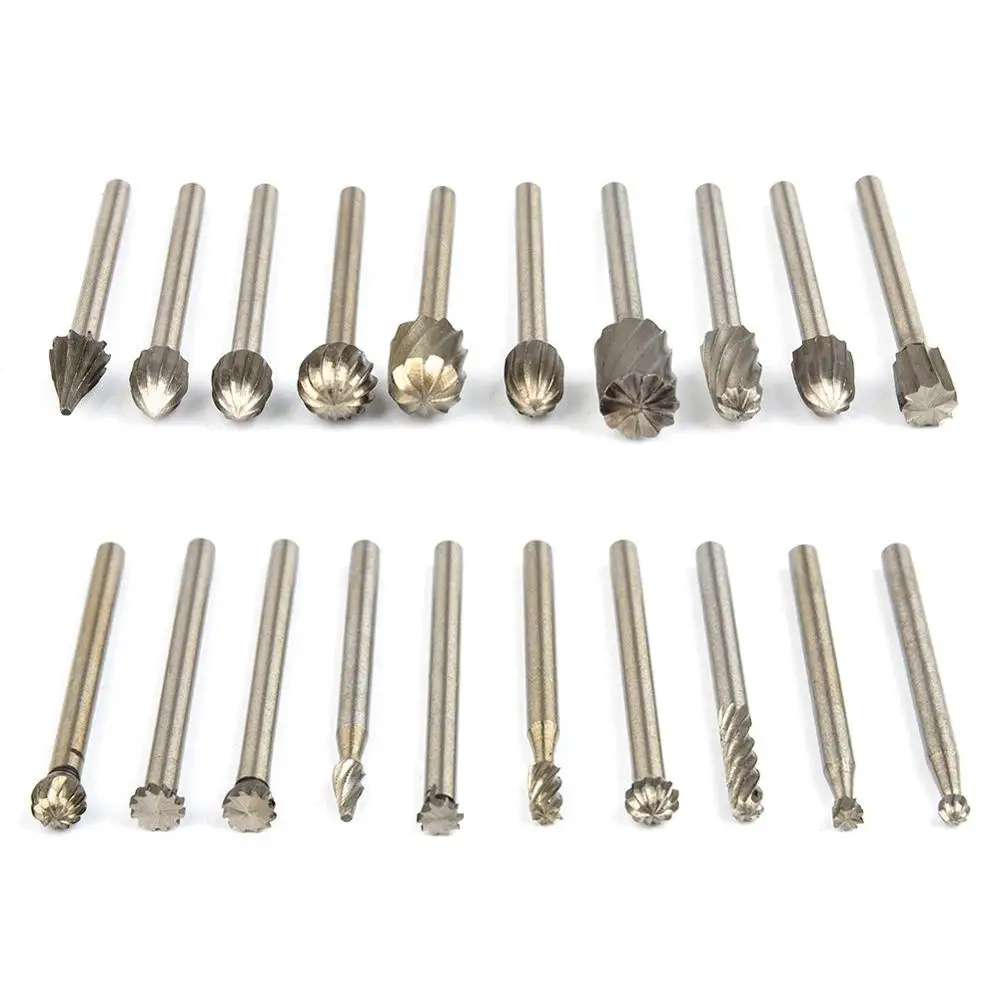 Binoax 20pcs Set di punte per frese rotanti HSS frese per legno in carburo di tungsteno 1/8 "(3mm) gambo per incisione di intaglio della lavorazione del legno fai da te