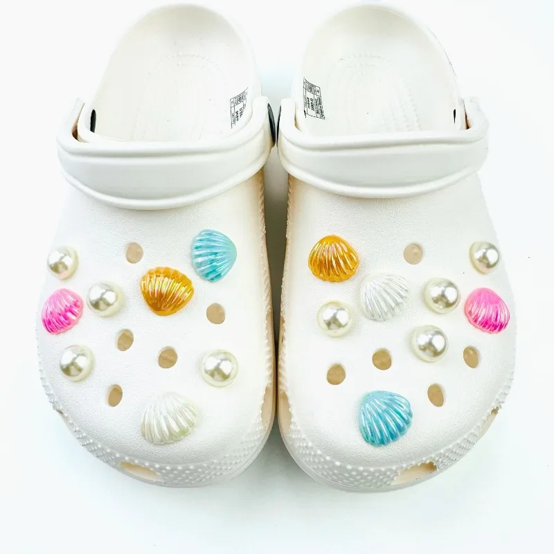 

16PCS Fashion Shoe Charms Set Accessories for Clogs Shoe Buckle Summer Cute Colored Seashell Pearl DIY Shoes Decorations