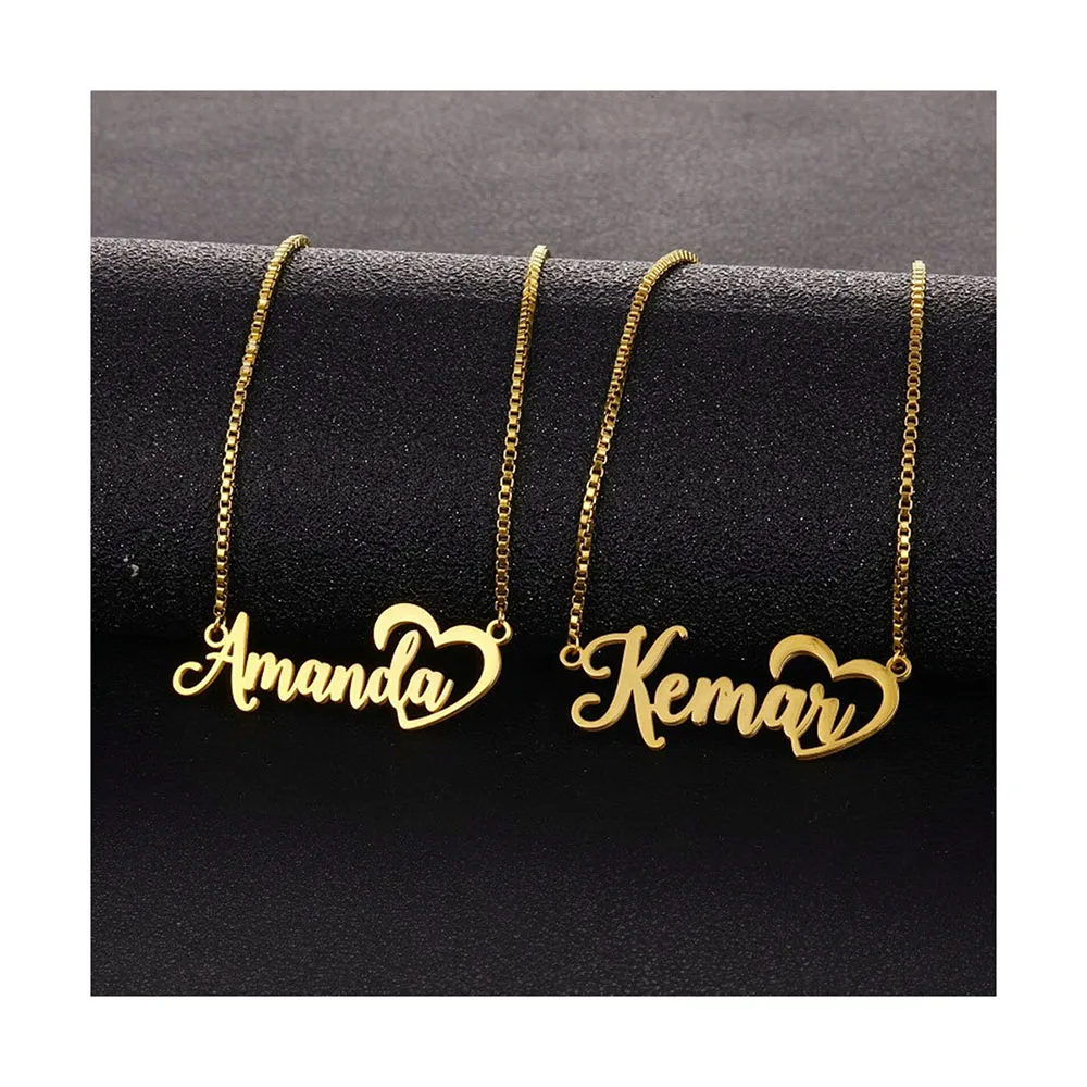 قلادة على شكل قلب تحمل اسم شخصي مع سلسلة صندوقية من الفولاذ المقاوم للصدأ مطلية بالذهب عيار 18 قيراط مجوهرات مخصصة هدية عيد ميلاد لها #6