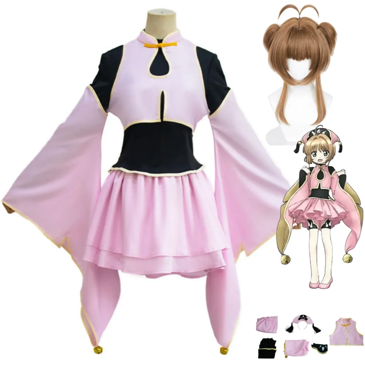 

Taoist Uniform Pink Skirt Headwear Woman Sexy Halloween Suit Anime Cardcaptor Sakura Kinomoto Sakura Cosplay Costume 2025
