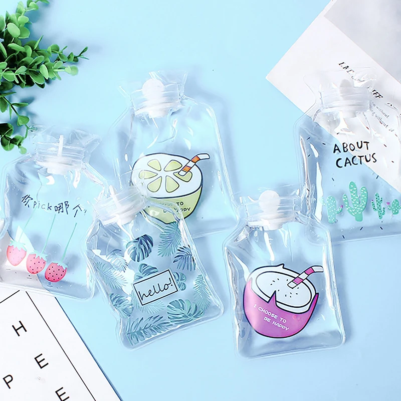 1PC Cartoon Transparent Warmwasser Tasche Tragbare Wasser-füllung Wärmflasche Hand Wärmer Tasche Hand Füße Wärmflasche PVC