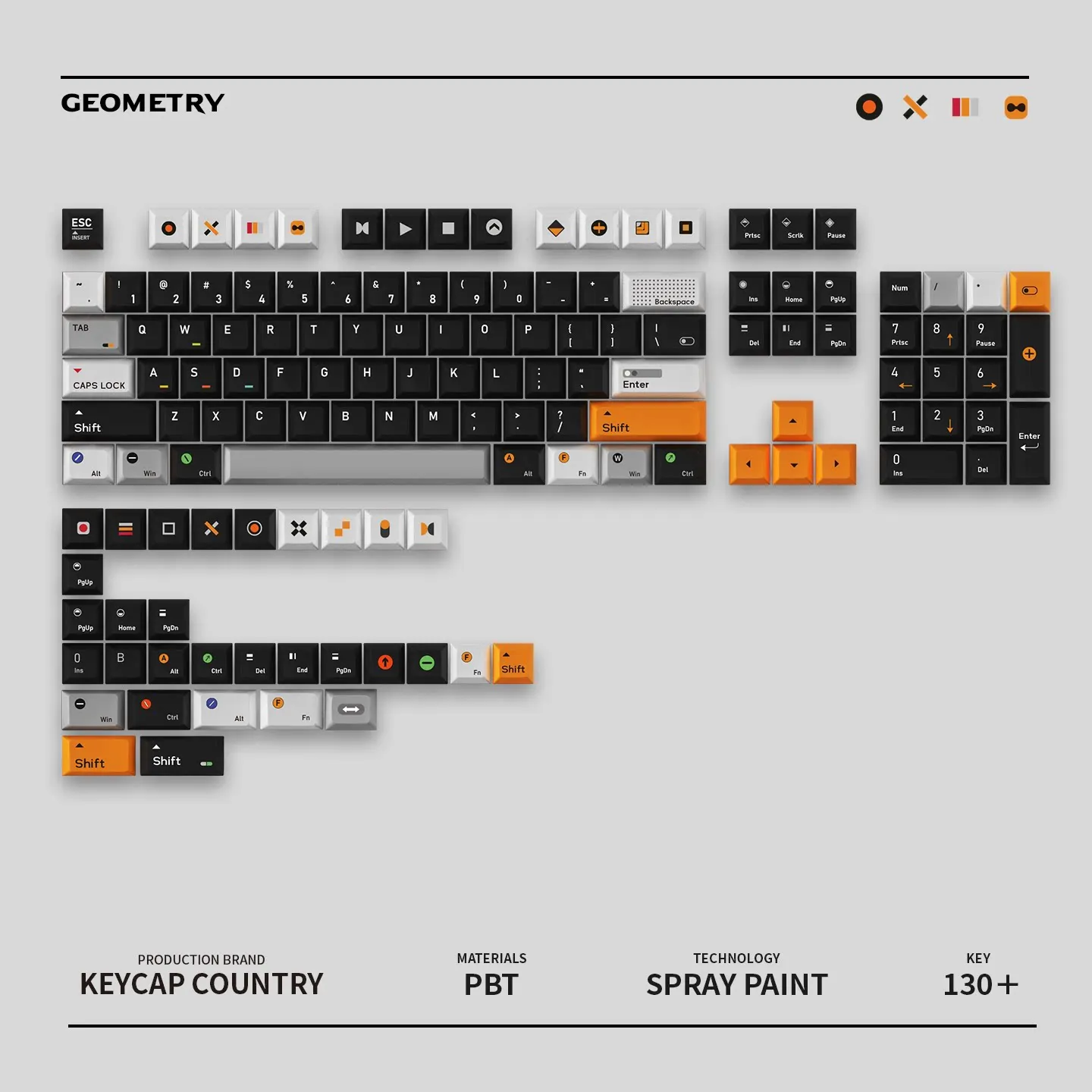 130 Keys Minimalist Geometric High-Quality Keycaps Cherry Five-sided Dye-Sub PBT Men Custom Key Cap for Mechanical Keyboard