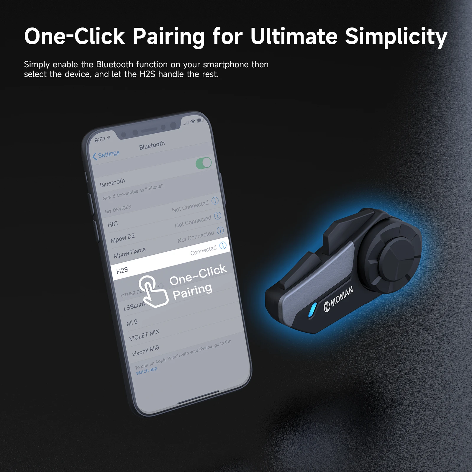 MOMAN H2S Bluetooth Intercom ชุดหูฟังบลูทูธหมวกกันน็อครถจักรยานยนต์สําหรับ Rider intercomunicador Moto Interphone ชุดหูฟังไร้สาย