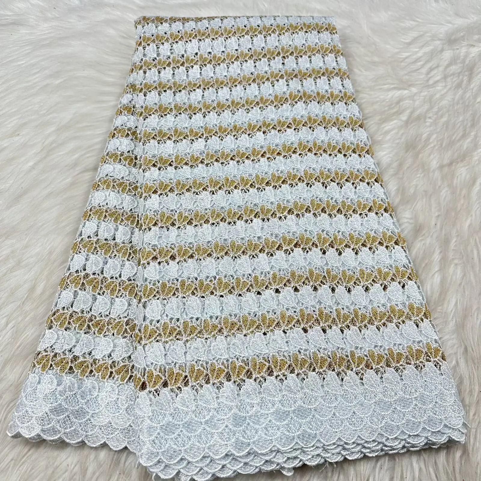 

White And Gold Lace High Quality Cord Fabrics Embroidery African Lace 5 Yards Guipure Lace For Women Dress Cord