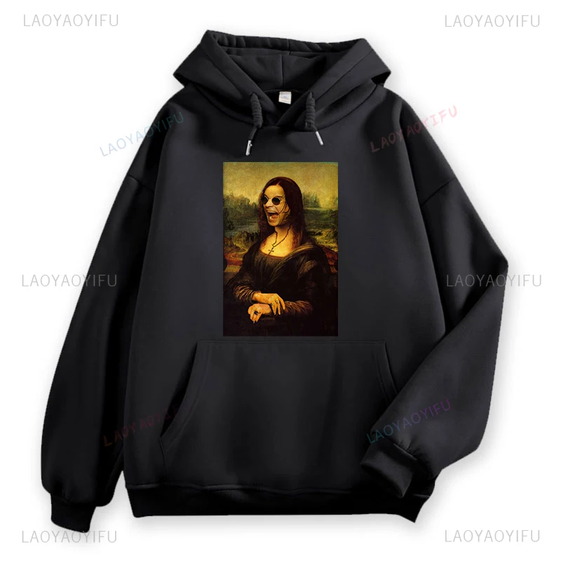 Mona Lisa Parody Man Hoodie Autumn and Winter Drop Shoulder Outerwear Warm Sweatshirt Casual Comfortable Outdoors Long Sleeve