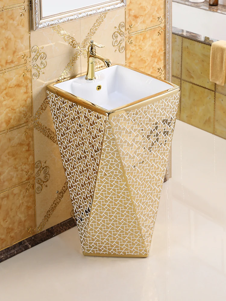 

European style toilet, golden diamond column basin, floor standing bar, integrated column basin, balcony, washbasin, washbasin