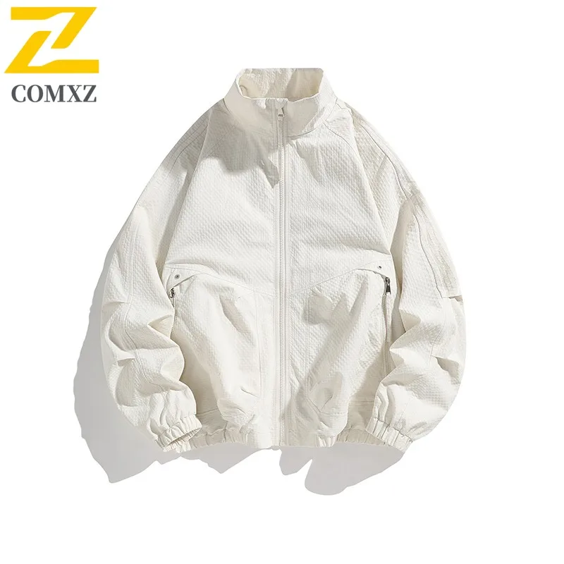 COMXZ Men Leisure Jacket Casual Stand Collar American Style Lightweight Motorcycle Jacket Travel Windproof Autumn New Clothing