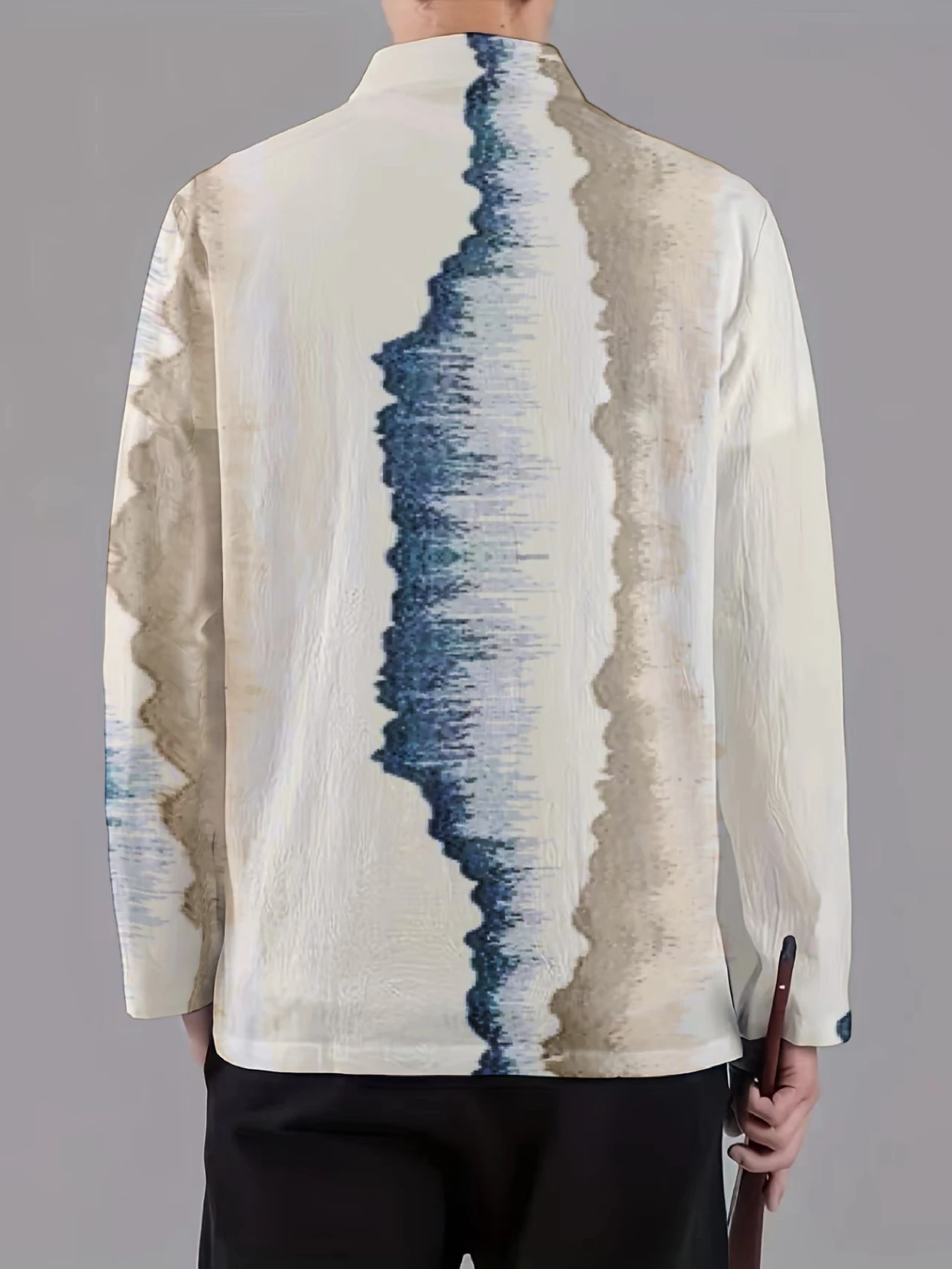 Men Mandarin Collar Frog Button Jacket Tie Dye Floral Stripe Abstract Print Traditional Outerwear