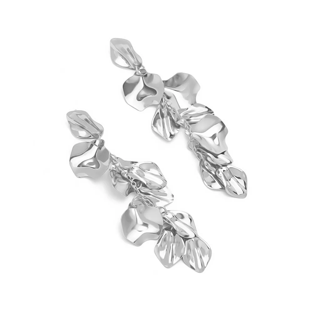 Goldfarbene Blütenblatt-Ohrhänger für Damen, Vintage Metall-Blatt-Quasten-Ohrringe, Bohemian Statement-Schmuck Geschenke – Detail 7