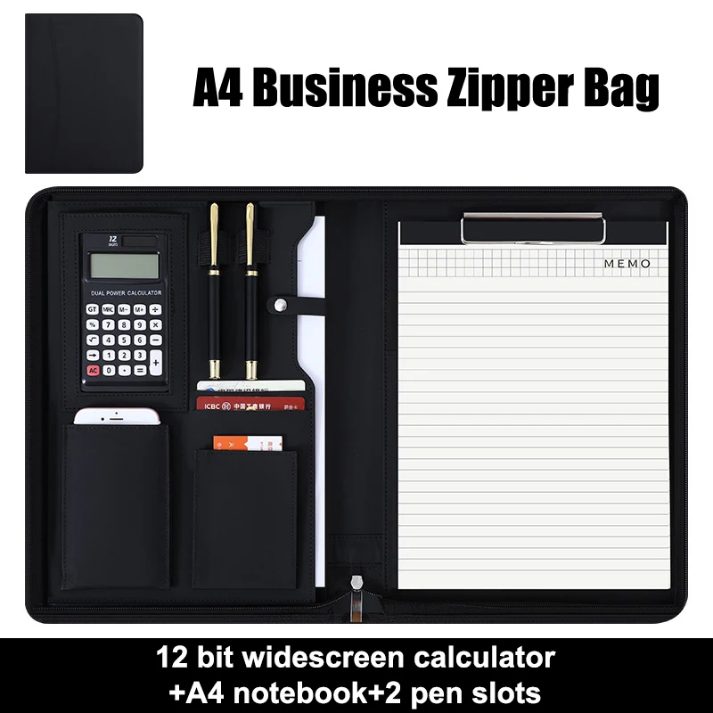 A4/A5 Multifunctional Meeting Folder | Leather - like Finish. Organize Phone, Cards & Notes. Ideal for Business & Productivity!