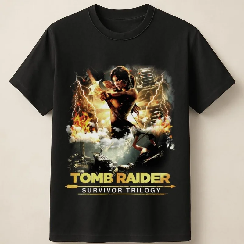 Survivor Trilogy Tomb Raider Lara Croft The Angel Of Darkness 80s Video game Gift t shirt for man Large size Tops