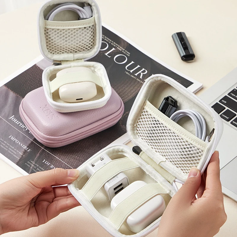 Protable Headphone Bag Data Cable Storage Suitable For Charger Finishing Bag Leather Hard Case