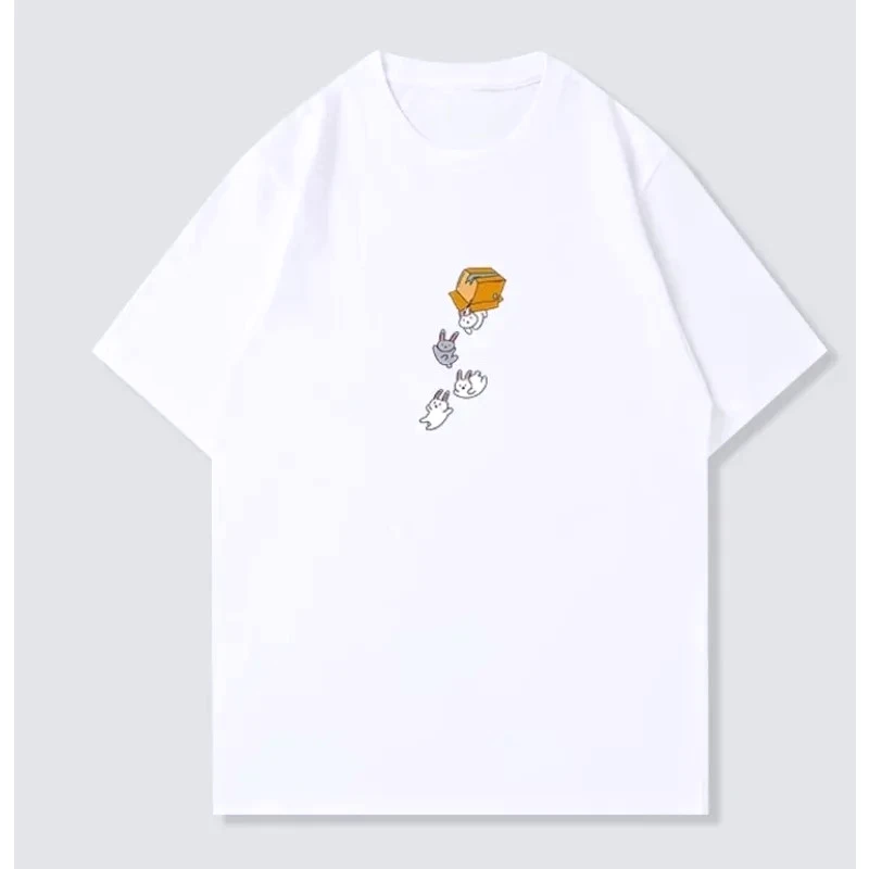 T-shirt Bunny Printed Cute Rabbits Falling From Box  Short Sleeved Top Women Funny Cartoon Graphic Casual Y2k Streetwear Tee Top
