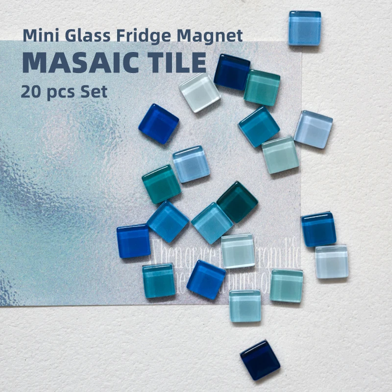 20 Pcs Set Blue Series Glass Mosaic Tile 1x1cm Mini Fridge Magnets Like Gemstone Refrigerator Magnet Ocean Tile Bulletin Board