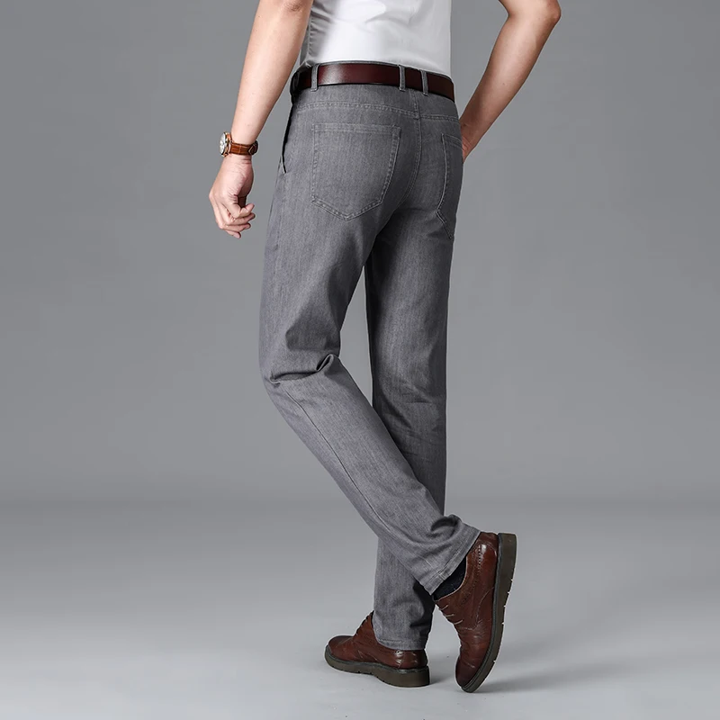 Men's Summer Jeans Gray High-End Quality Straight Loose Elastic Versatile Simple Leisure at Work Business Trousers