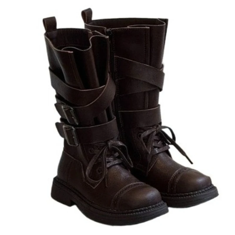 

Winter New Children's Boys Girls British Style Belt Buckle Mid Calf Boots Kids ToddlersCasual Boots