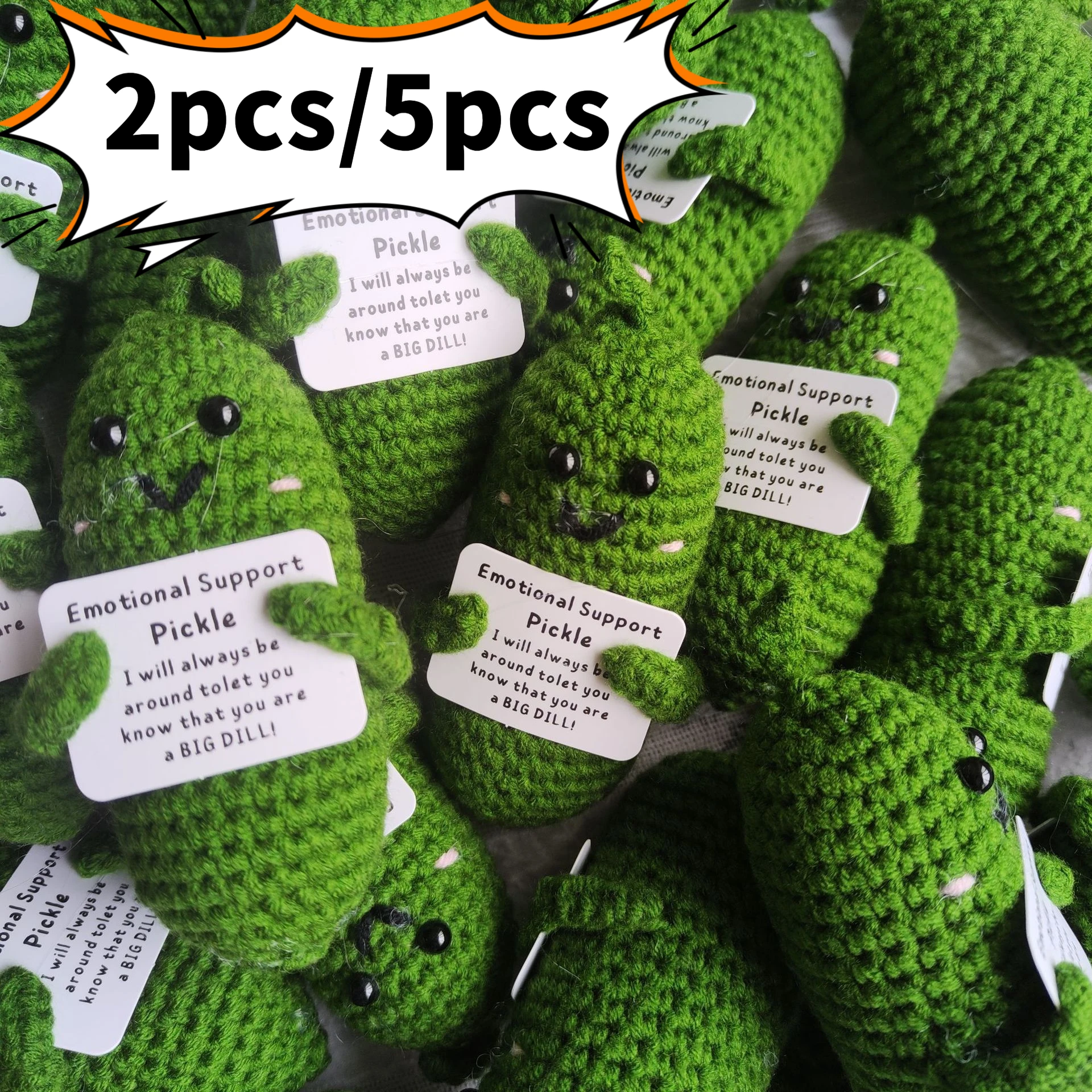 Artículos decorativos de energía positiva de ganchillo de lana, artículos decorativos terminados tejidos a mano con pepino emocional como regalo, 2 uds./5 uds.