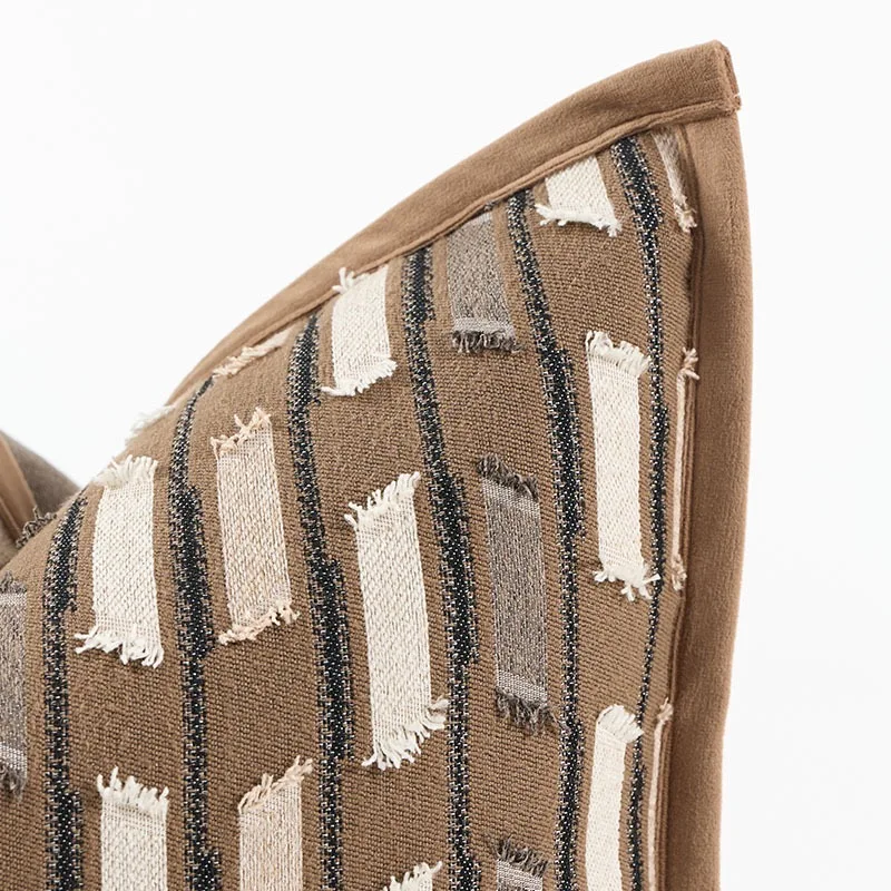 Vintage Brown-toned Throw Pillow Cut-flower Cream Taupe Piped Edge Square Sofa Accent Chair Home Decoration 1 Piece Pack