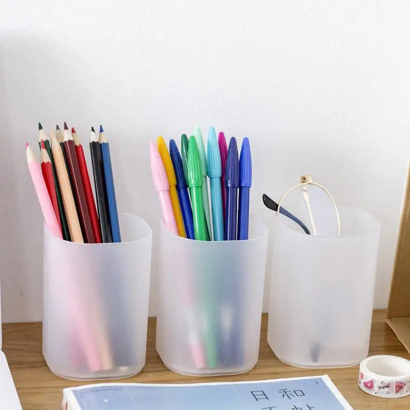 Plastic Pen Holder Student School Supplies Storage Box Simple Desktop Stationery Organizer Pencil Display Cup Office Accessories