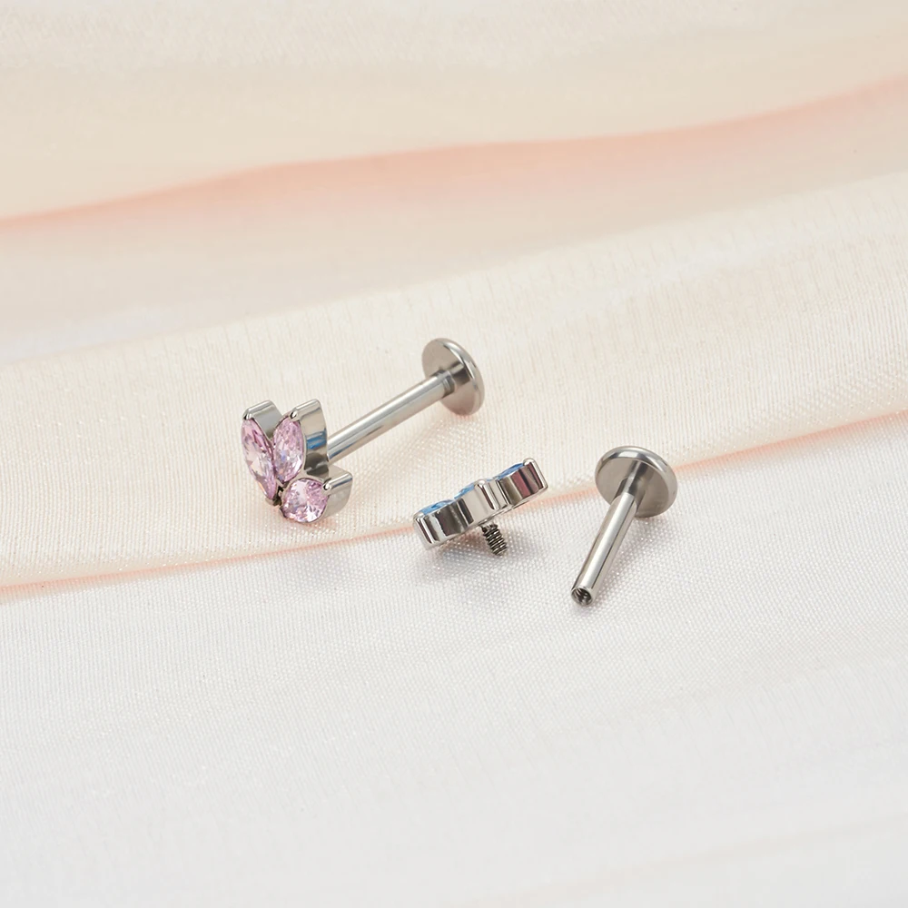 G23 Titanium PIERC Labret Earring Thread 3 Marquise CZ Paved Top Cartilage Tragus Ear Lip Stud Helix Pircing Body Jewelry Unisex view 4