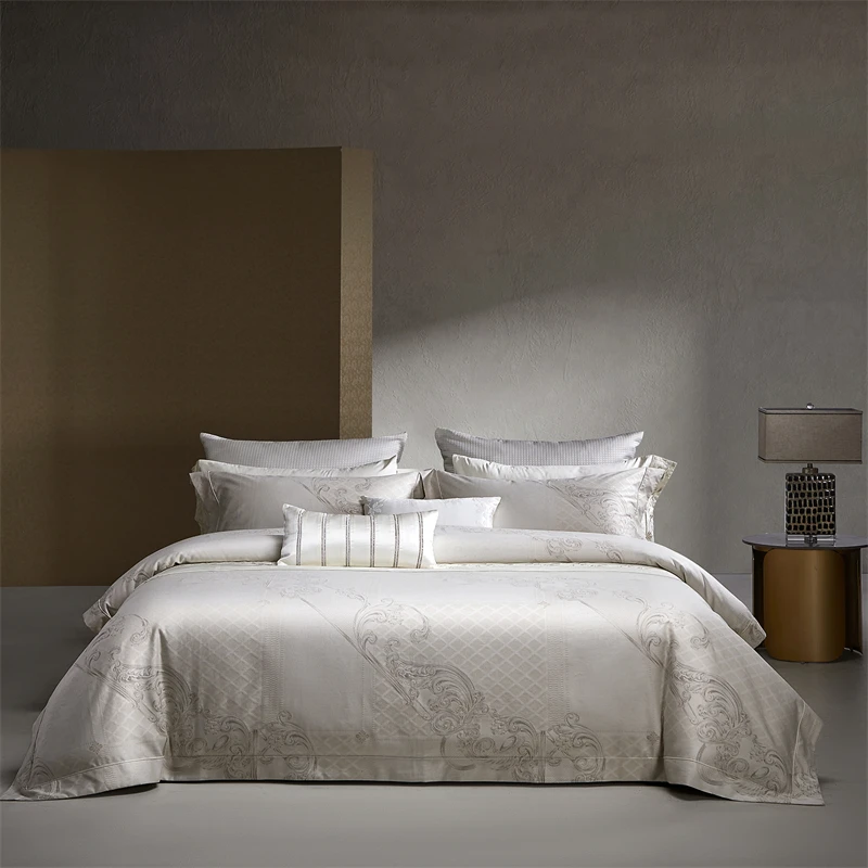 1000TC Egyptian Cotton Thick Woven Embossed yarn-dyed Jacquard Luxury Bedding Set Duvet Cover Flat/Fitted Sheet Pillowcases 4Pcs