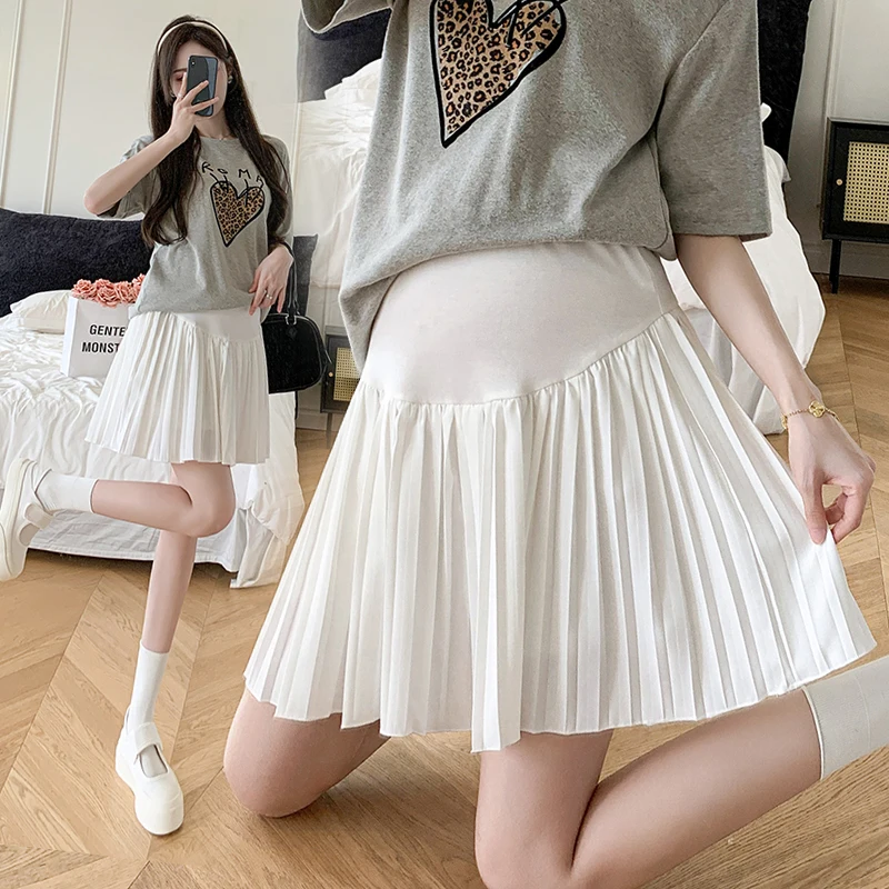 Maternity Chiffon Skirt Summer Breathable Pleated Simple Korean Style Half Dress Above Knee Mini Temperament Versatile Pregnancy