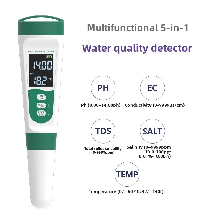 DurableWater Quality Testing Pen Portable Ph Meter Ec PH Tds Salinity Meter Multifunctional Water Quality Detector