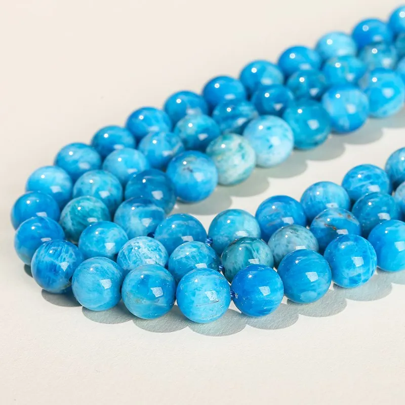 5A Natural Larimar Color Apatite Bead Gemstone Smooth Loose Spacer Beads For Jewelry Making DIY Bracelet Necklace Accessory